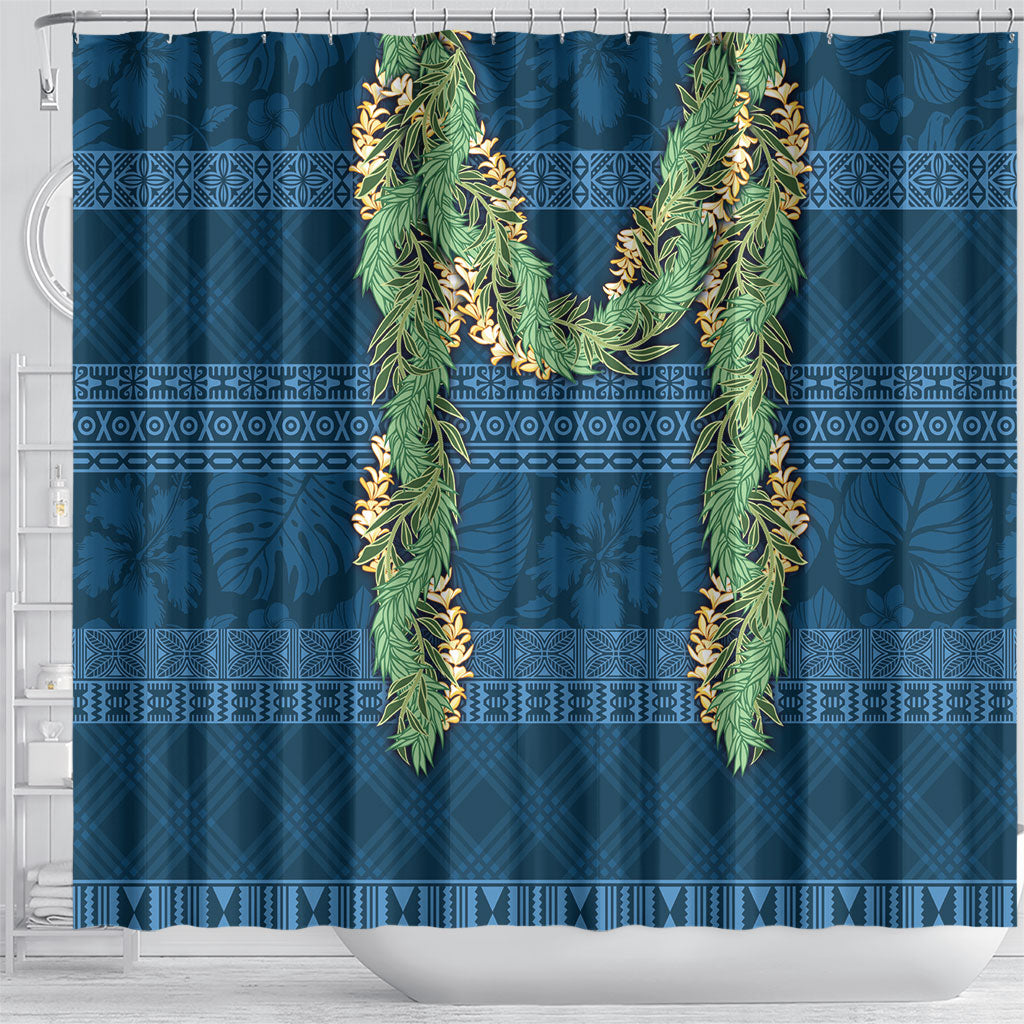 Hawai'i Paniolo Maile Twisted Lei Shower Curtain Cobalt Blue