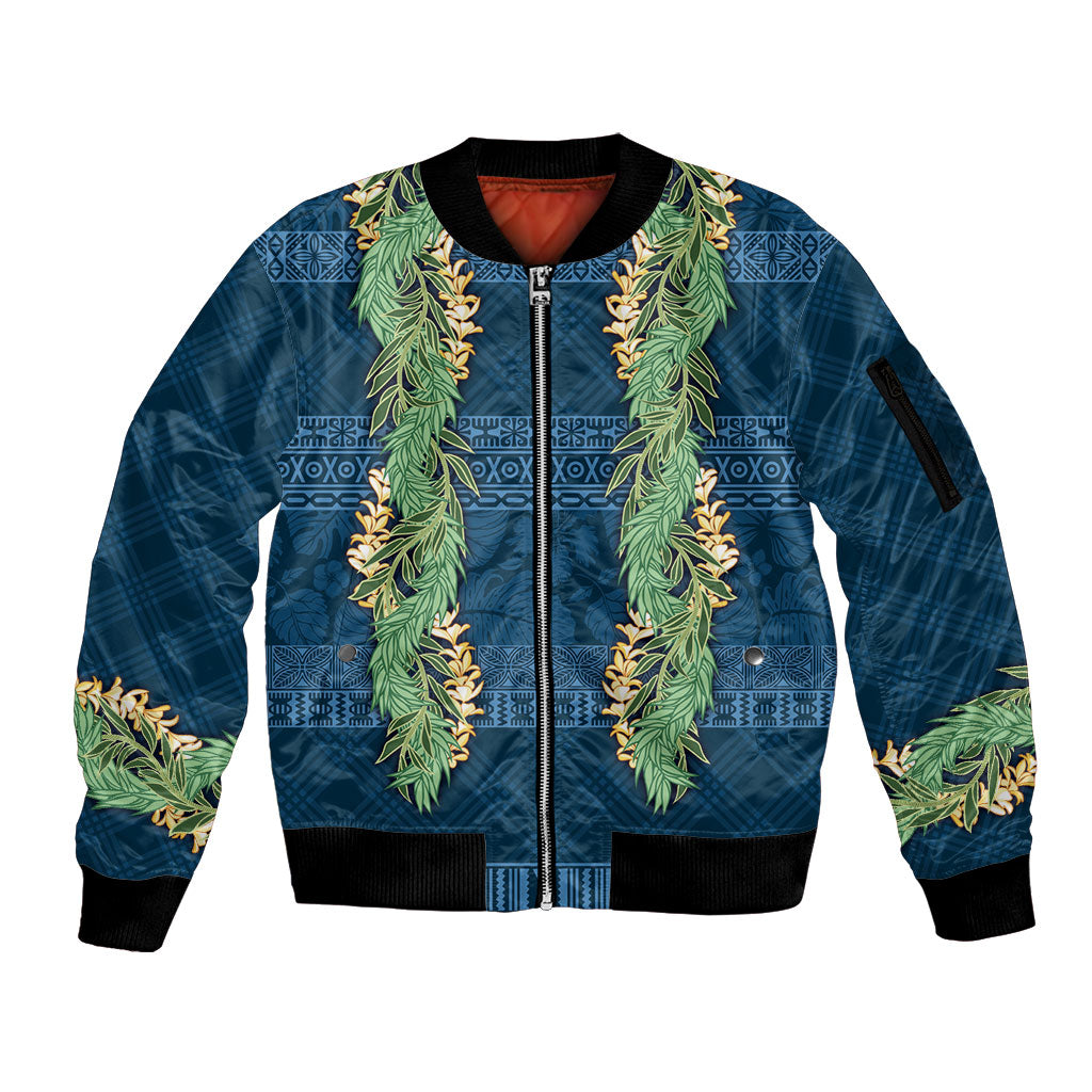 Hawai'i Paniolo Maile Twisted Lei Sleeve Zip Bomber Jacket Cobalt Blue