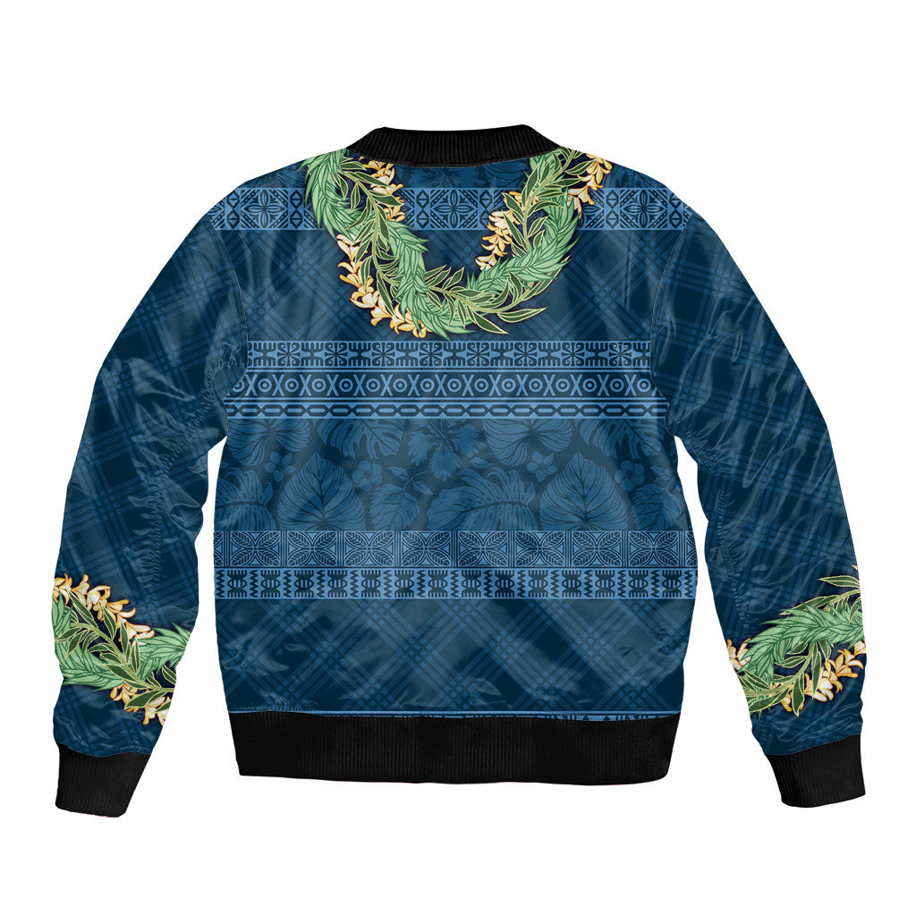 Hawai'i Paniolo Maile Twisted Lei Sleeve Zip Bomber Jacket Cobalt Blue