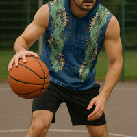 Hawai'i Paniolo Maile Twisted Lei Sleeveless Hoodie Cobalt Blue