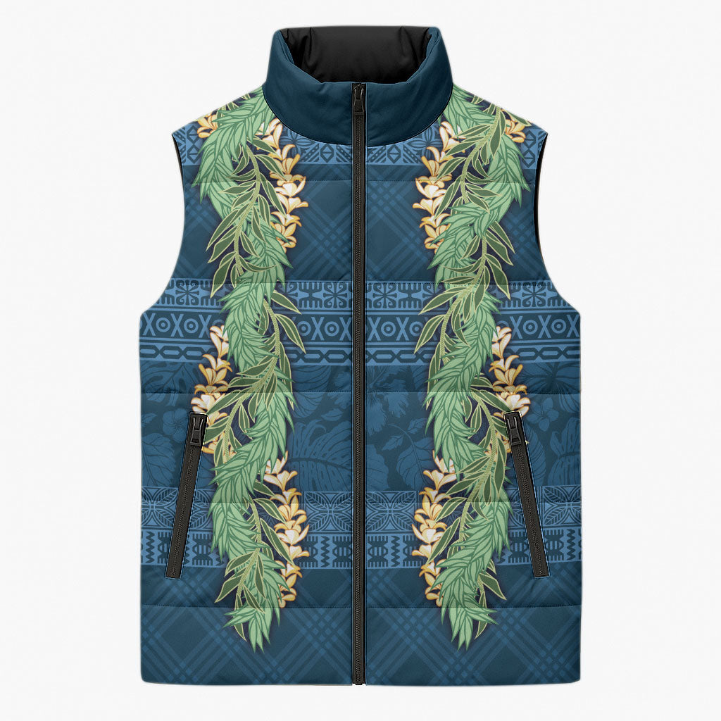 Hawai'i Paniolo Maile Twisted Lei Sleeveless Puffer Jacket Cobalt Blue