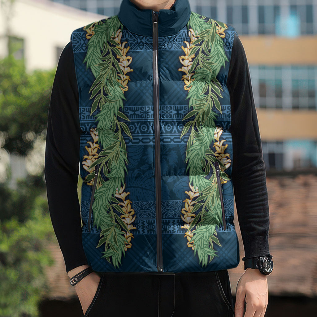 Hawai'i Paniolo Maile Twisted Lei Sleeveless Puffer Jacket Cobalt Blue