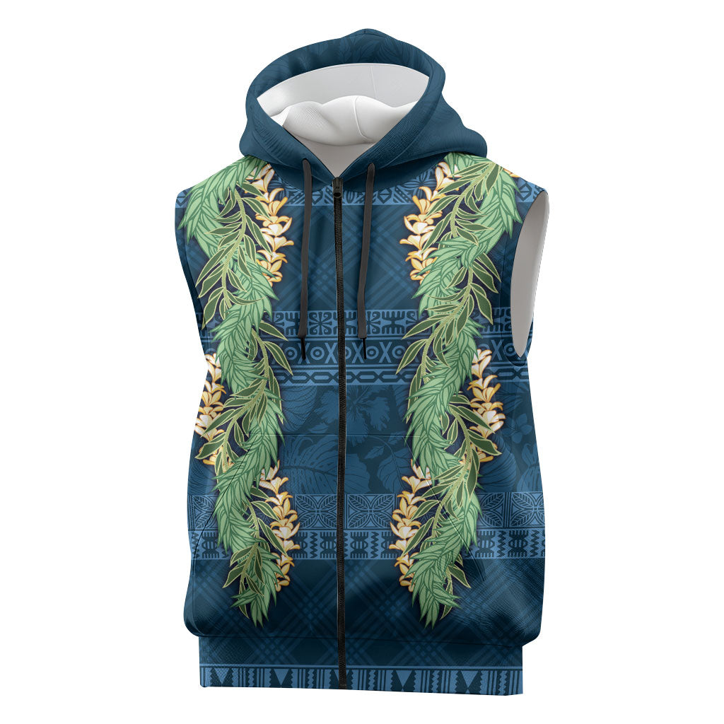 Hawai'i Paniolo Maile Twisted Lei Sleeveless Zip Hoodie Cobalt Blue