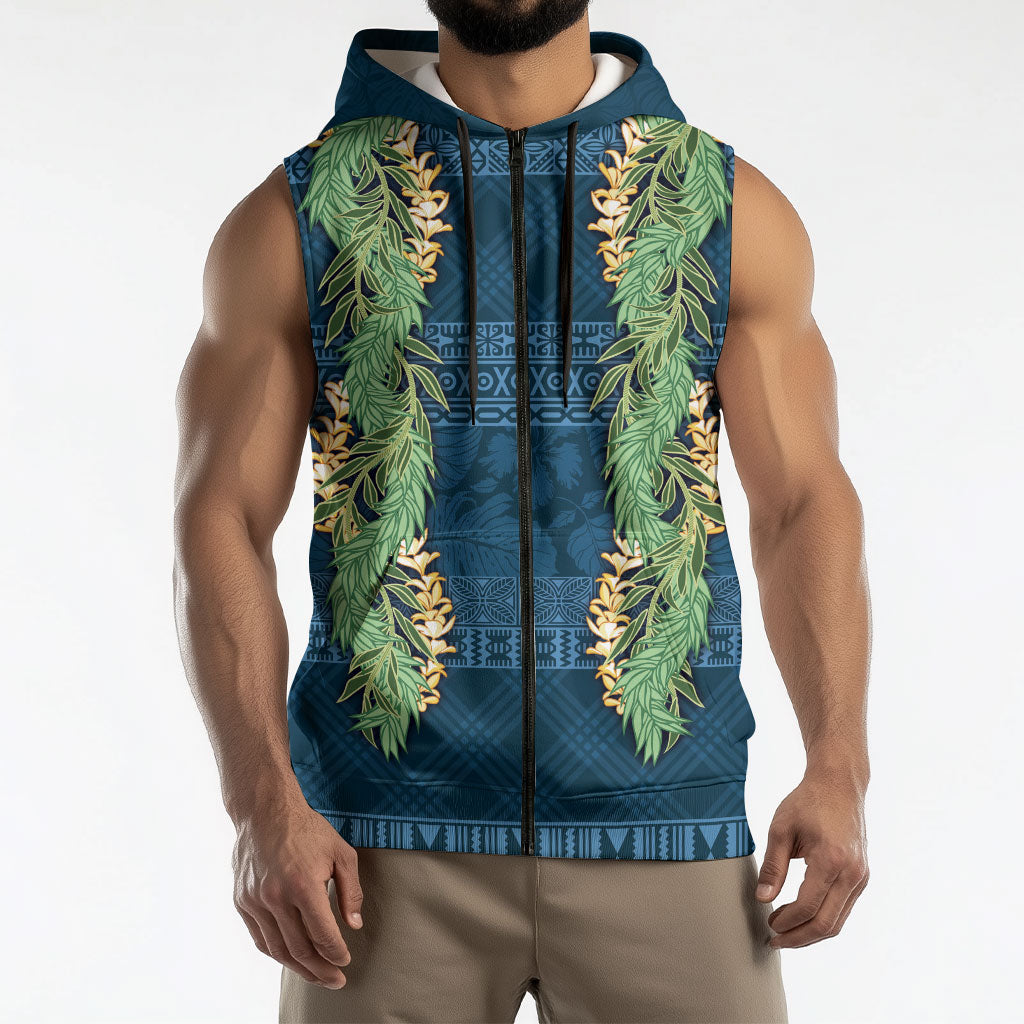 Hawai'i Paniolo Maile Twisted Lei Sleeveless Zip Hoodie Cobalt Blue