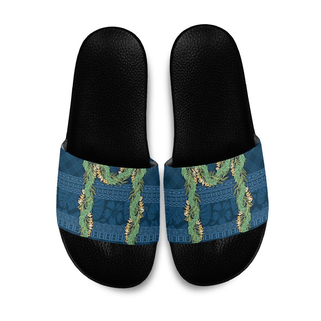 Hawai'i Paniolo Maile Twisted Lei Slide Sandals Cobalt Blue