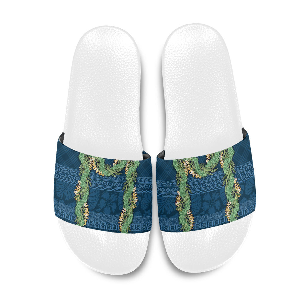 Hawai'i Paniolo Maile Twisted Lei Slide Sandals Cobalt Blue