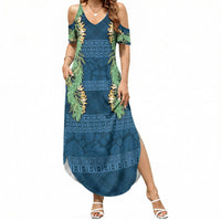 Hawai'i Paniolo Maile Twisted Lei Summer Maxi Dress Cobalt Blue LT7 Women Cobalt Blue - Polynesian Pride