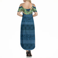 Hawai'i Paniolo Maile Twisted Lei Summer Maxi Dress Cobalt Blue LT7 - Polynesian Pride