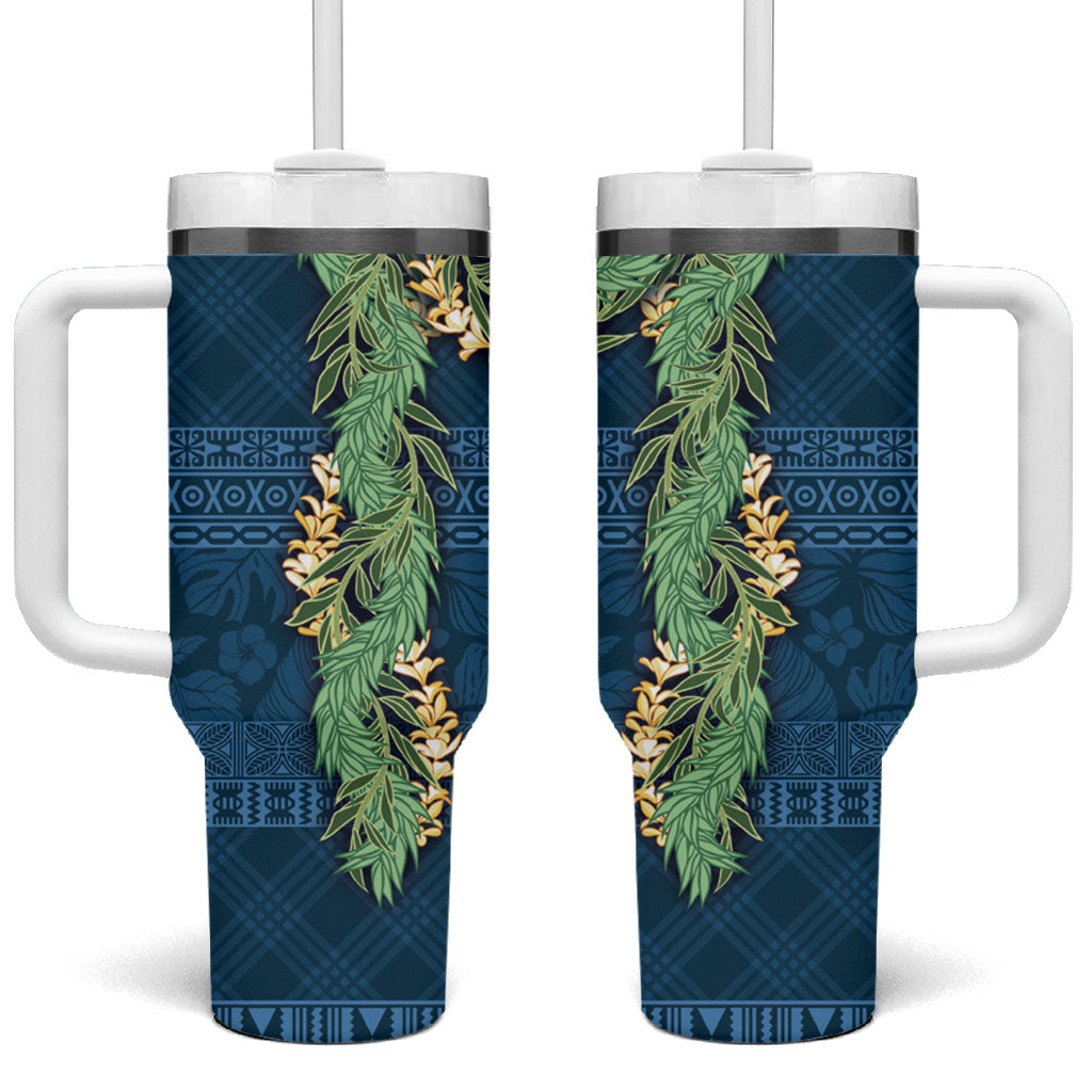 Hawai'i Paniolo Maile Twisted Lei Tumbler With Handle Cobalt Blue LT7 One Size: 40 oz Cobalt Blue - Polynesian Pride