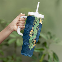 Hawai'i Paniolo Maile Twisted Lei Tumbler With Handle Cobalt Blue LT7 - Polynesian Pride