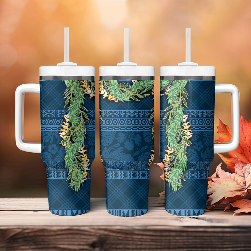 Hawai'i Paniolo Maile Twisted Lei Tumbler With Handle Cobalt Blue LT7 - Polynesian Pride