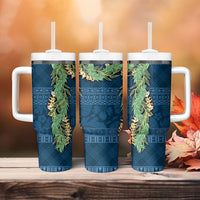 Hawai'i Paniolo Maile Twisted Lei Tumbler With Handle Cobalt Blue LT7 - Polynesian Pride