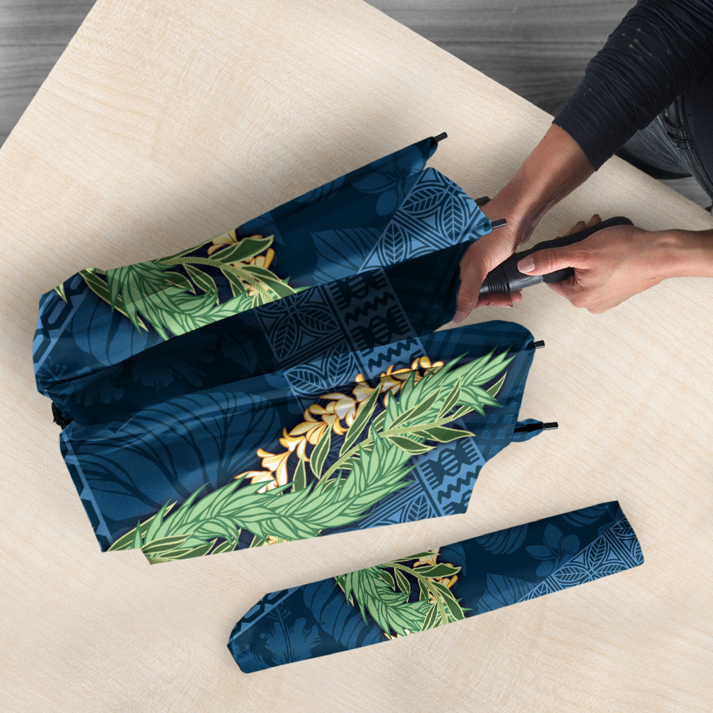 Hawai'i Paniolo Maile Twisted Lei Umbrella Cobalt Blue