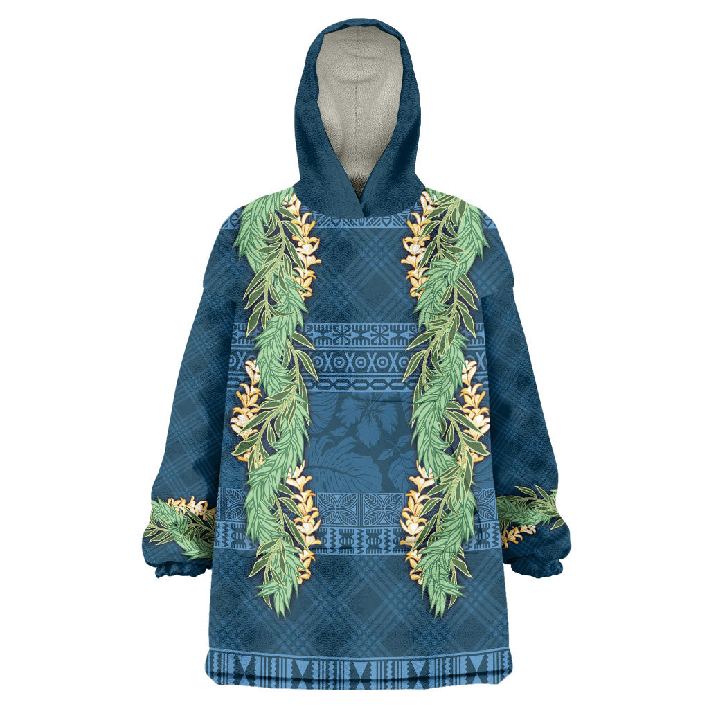 Hawai'i Paniolo Maile Twisted Lei Wearable Blanket Hoodie Cobalt Blue
