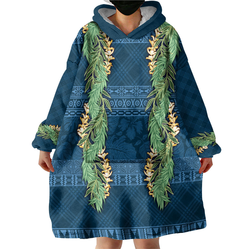 Hawai'i Paniolo Maile Twisted Lei Wearable Blanket Hoodie Cobalt Blue