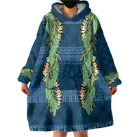 Hawai'i Paniolo Maile Twisted Lei Wearable Blanket Hoodie Cobalt Blue