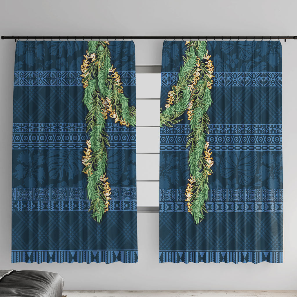 Hawai'i Paniolo Maile Twisted Lei Window Curtain Cobalt Blue