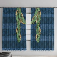 Hawai'i Paniolo Maile Twisted Lei Window Curtain Cobalt Blue