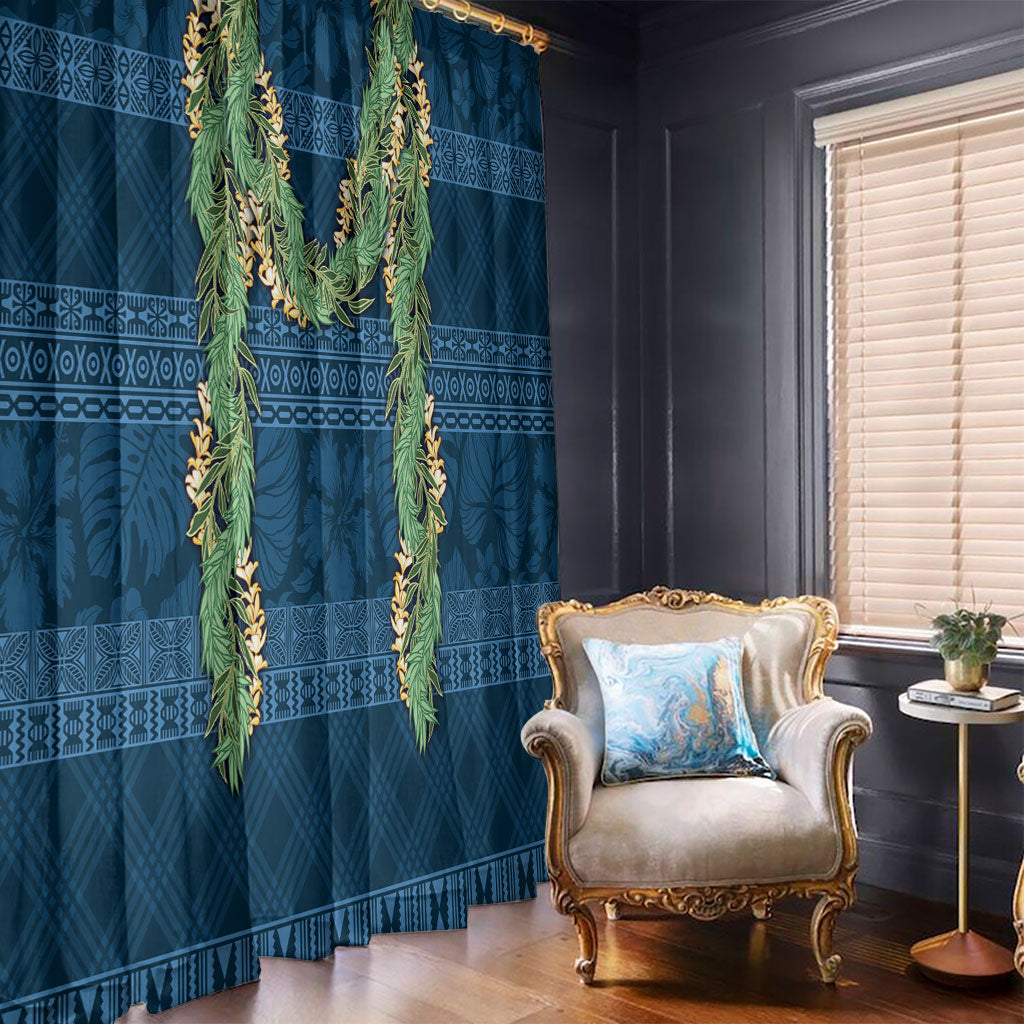 Hawai'i Paniolo Maile Twisted Lei Window Curtain Cobalt Blue