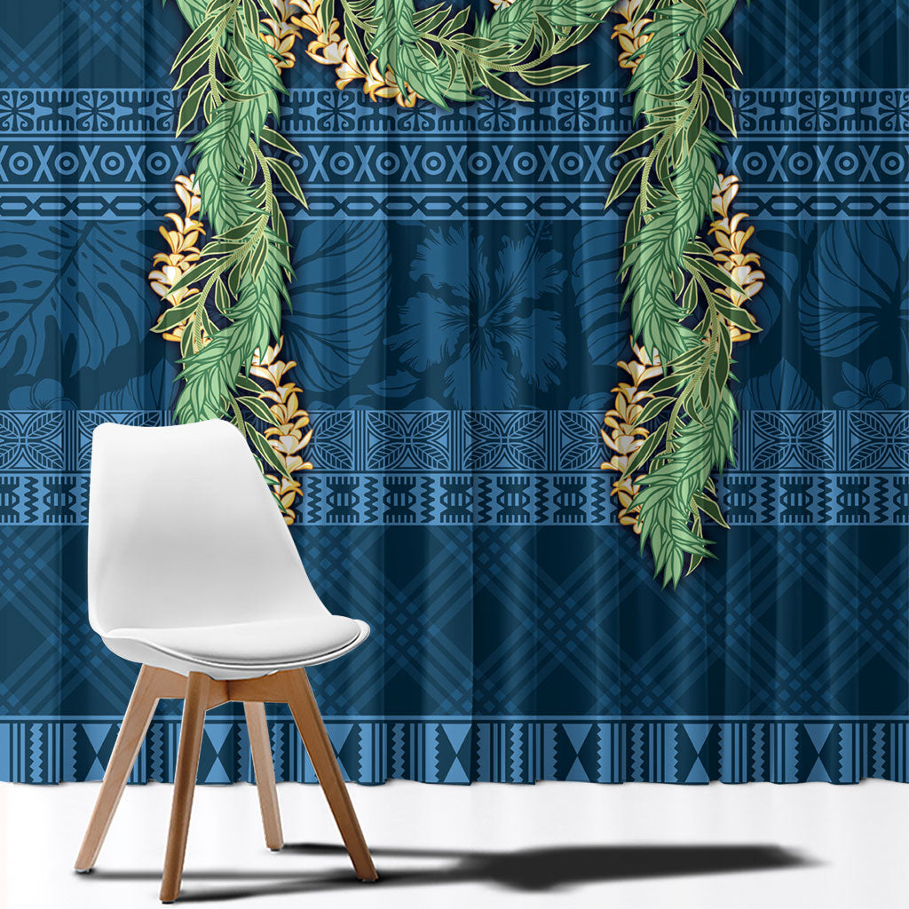 Hawai'i Paniolo Maile Twisted Lei Window Curtain Cobalt Blue