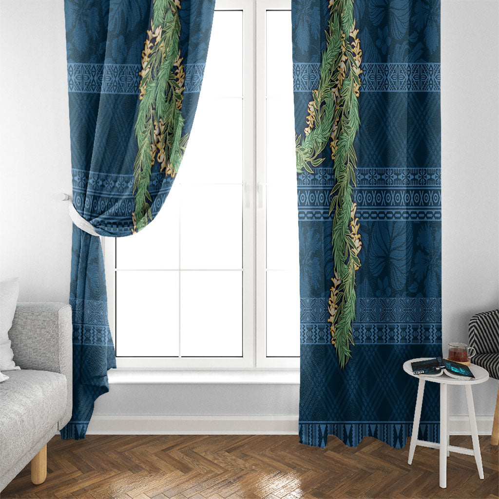 Hawai'i Paniolo Maile Twisted Lei Window Curtain Cobalt Blue