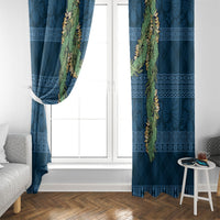 Hawai'i Paniolo Maile Twisted Lei Window Curtain Cobalt Blue