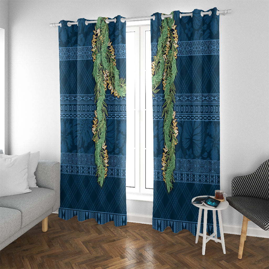 Hawai'i Paniolo Maile Twisted Lei Window Curtain Cobalt Blue