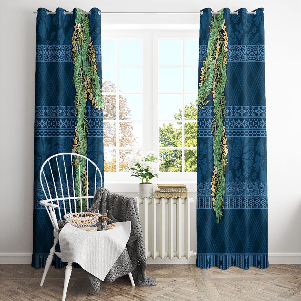 Hawai'i Paniolo Maile Twisted Lei Window Curtain Cobalt Blue