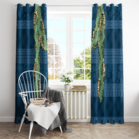 Hawai'i Paniolo Maile Twisted Lei Window Curtain Cobalt Blue