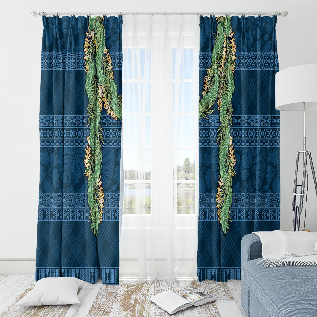 Hawai'i Paniolo Maile Twisted Lei Window Curtain Cobalt Blue