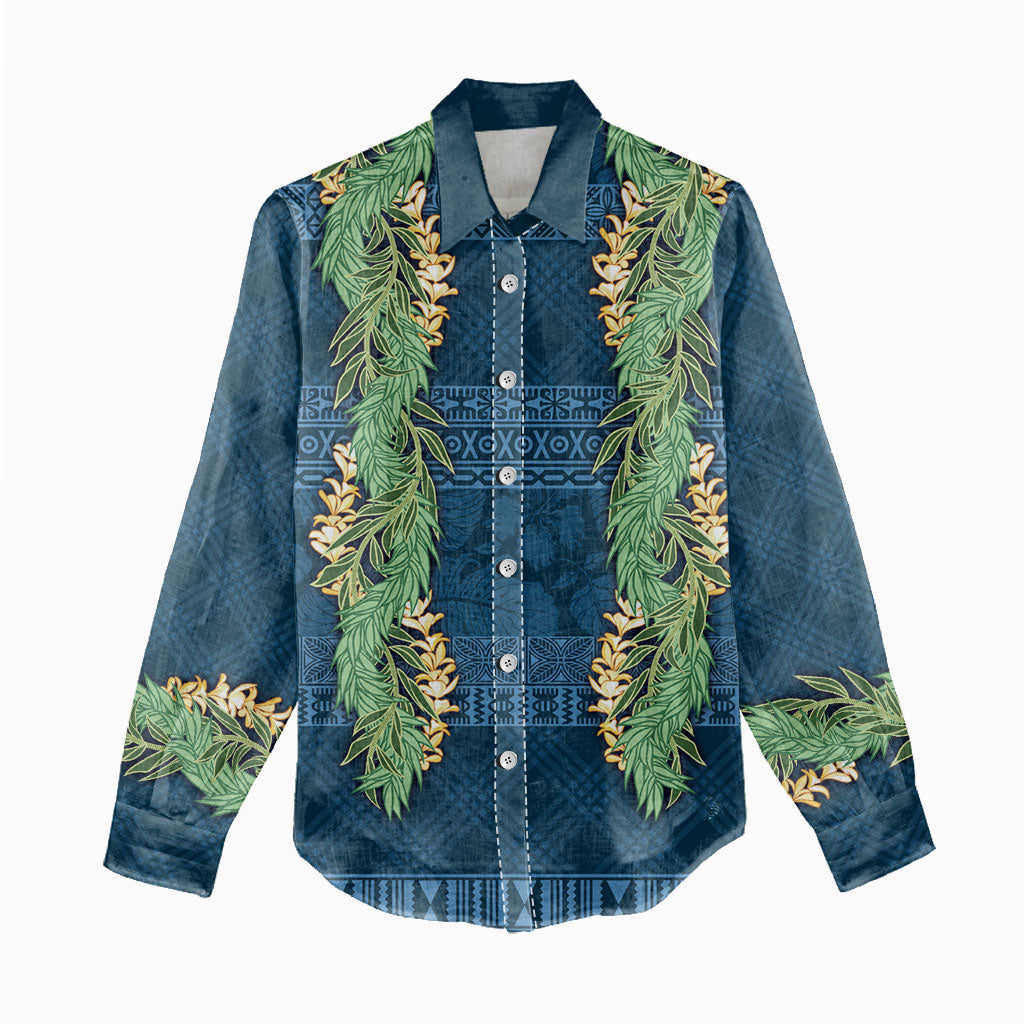 Hawai'i Paniolo Maile Twisted Lei Women Casual Shirt Cobalt Blue