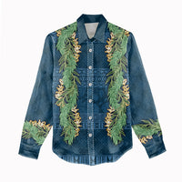 Hawai'i Paniolo Maile Twisted Lei Women Casual Shirt Cobalt Blue