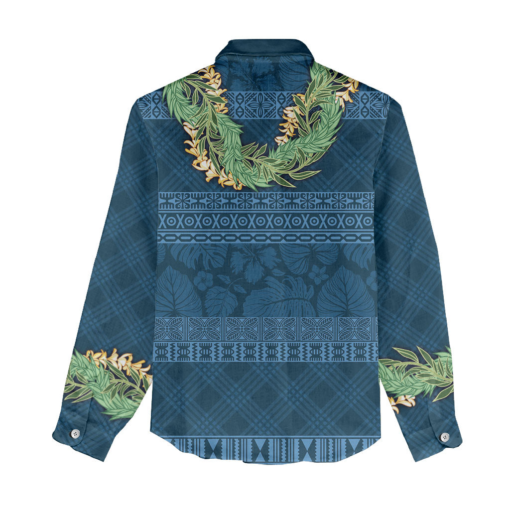 Hawai'i Paniolo Maile Twisted Lei Women Casual Shirt Cobalt Blue