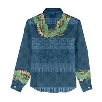 Hawai'i Paniolo Maile Twisted Lei Women Casual Shirt Cobalt Blue
