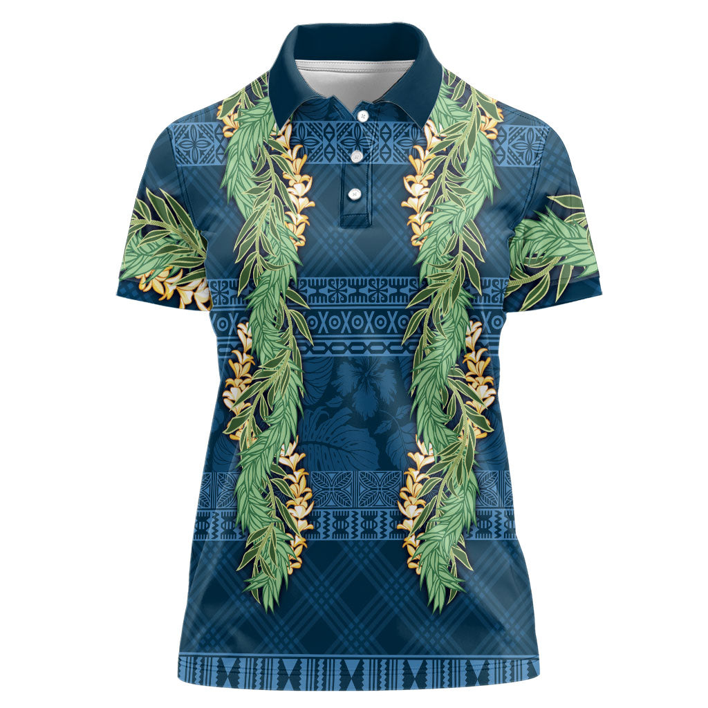 Hawai'i Paniolo Maile Twisted Lei Women Polo Shirt Cobalt Blue LT7 Female Cobalt Blue - Polynesian Pride