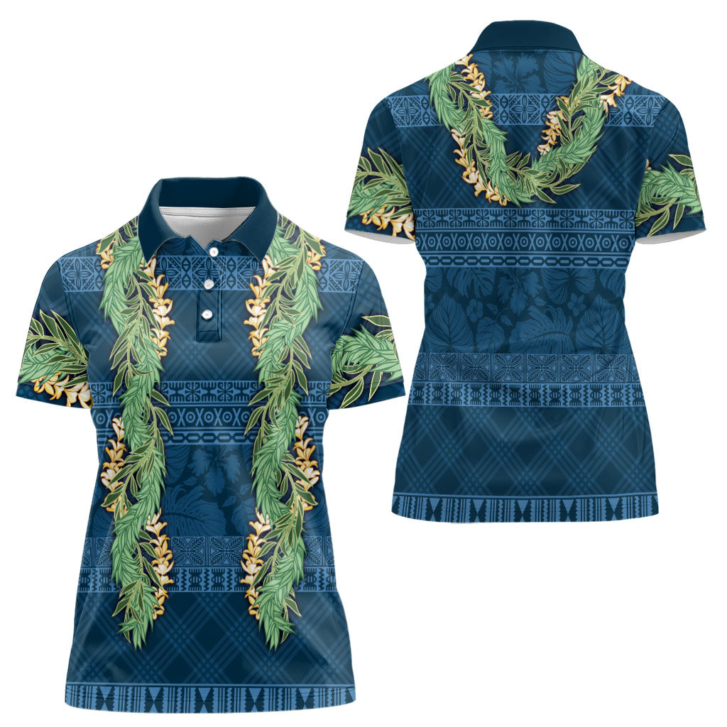 Hawai'i Paniolo Maile Twisted Lei Women Polo Shirt Cobalt Blue