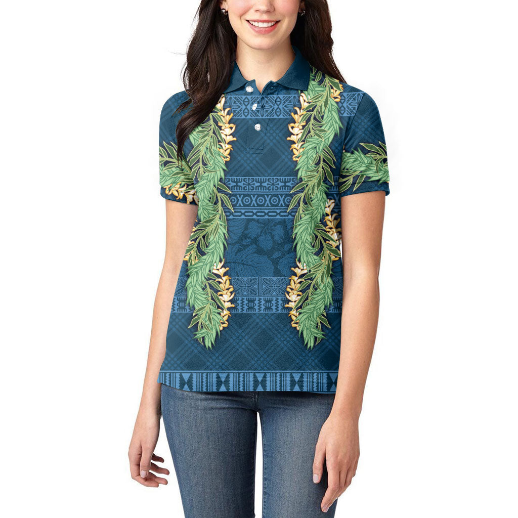 Hawai'i Paniolo Maile Twisted Lei Women Polo Shirt Cobalt Blue