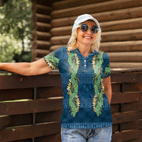 Hawai'i Paniolo Maile Twisted Lei Women Polo Shirt Cobalt Blue