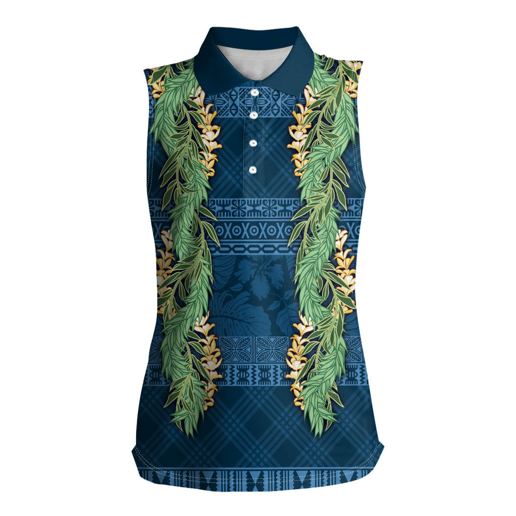 Hawai'i Paniolo Maile Twisted Lei Women Sleeveless Polo Shirt Cobalt Blue LT7 Female Cobalt Blue - Polynesian Pride