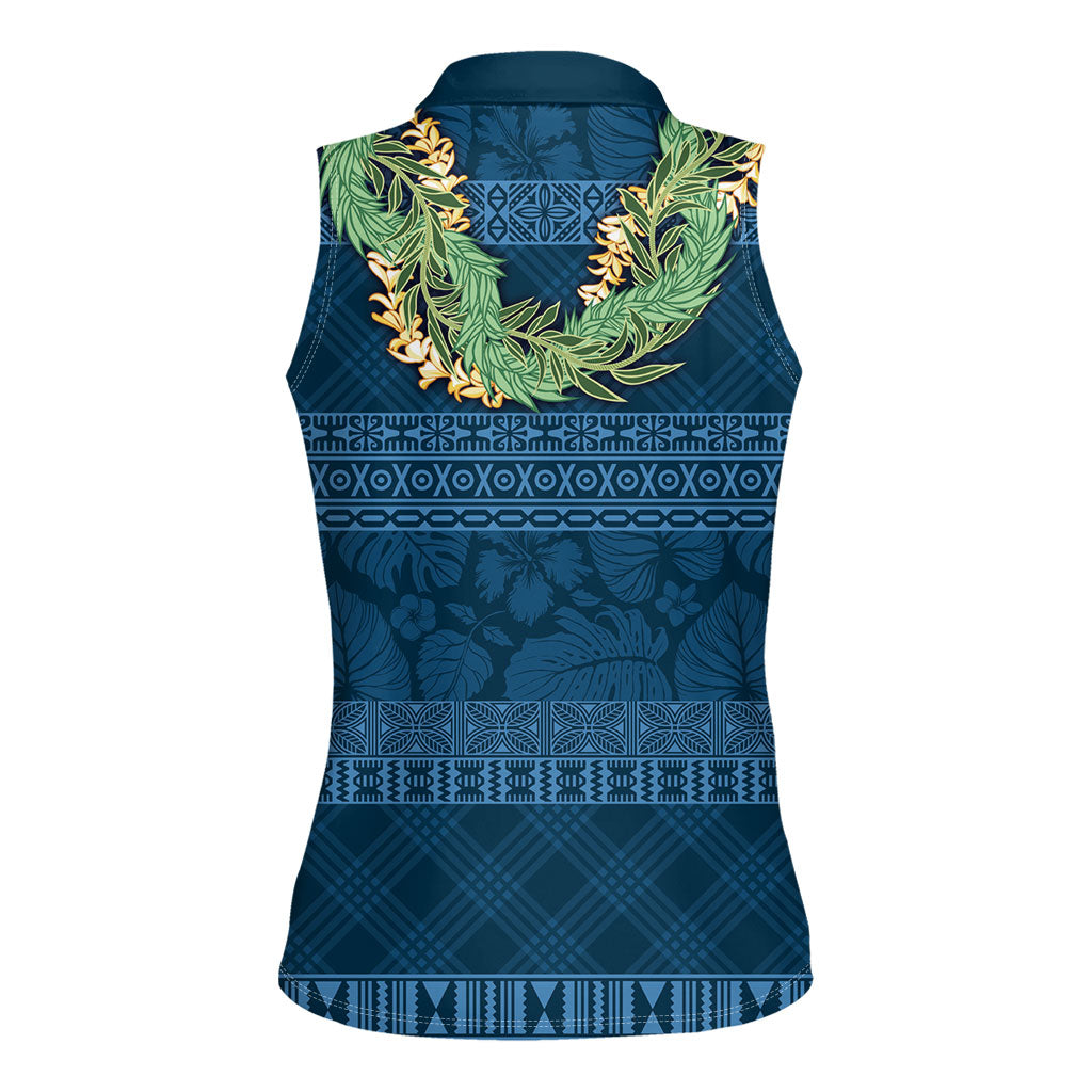 Hawai'i Paniolo Maile Twisted Lei Women Sleeveless Polo Shirt Cobalt Blue