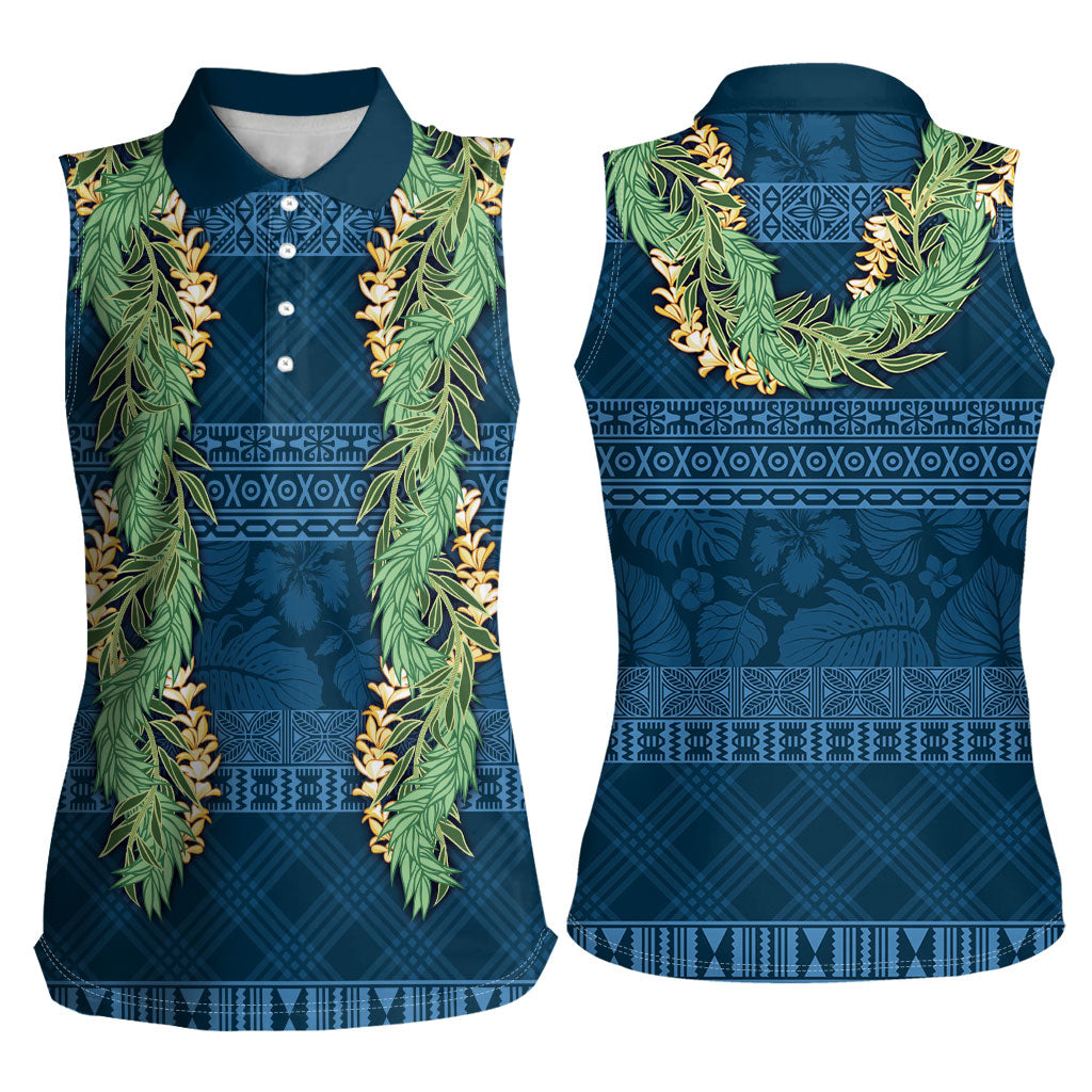 Hawai'i Paniolo Maile Twisted Lei Women Sleeveless Polo Shirt Cobalt Blue