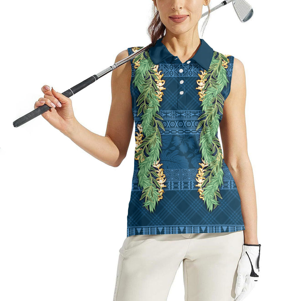 Hawai'i Paniolo Maile Twisted Lei Women Sleeveless Polo Shirt Cobalt Blue