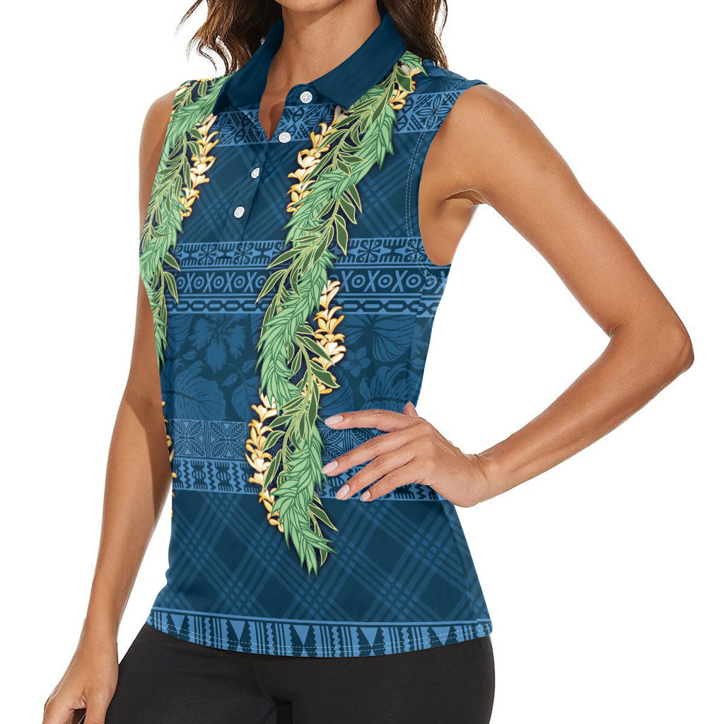 Hawai'i Paniolo Maile Twisted Lei Women Sleeveless Polo Shirt Cobalt Blue