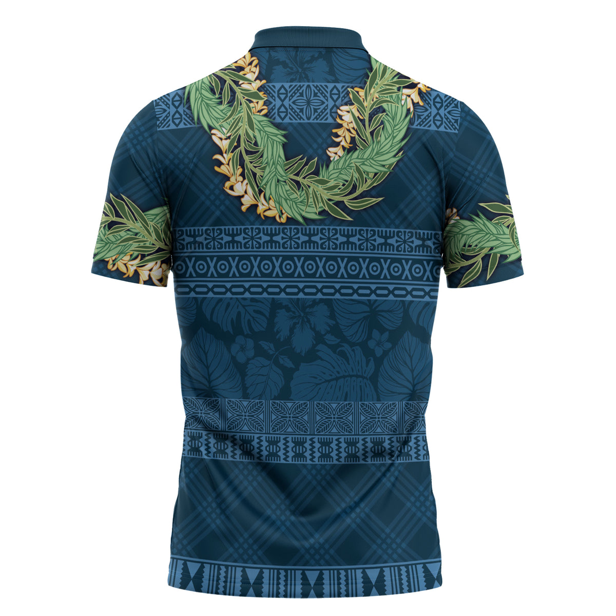 Hawai'i Paniolo Maile Twisted Lei Zipper Polo Shirt Cobalt Blue