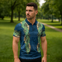 Hawai'i Paniolo Maile Twisted Lei Zipper Polo Shirt Cobalt Blue