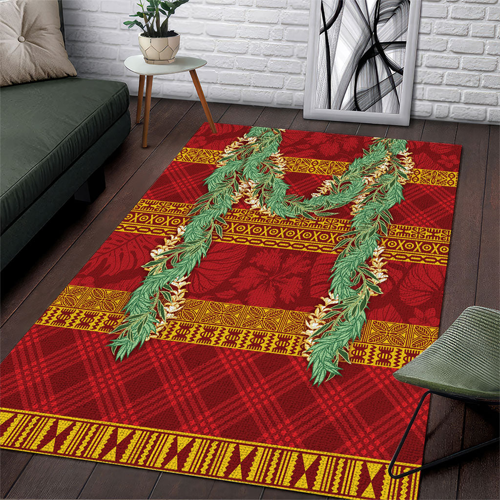 Hawai'i Paniolo Maile Twisted Lei Area Rug Hilo Royal Red