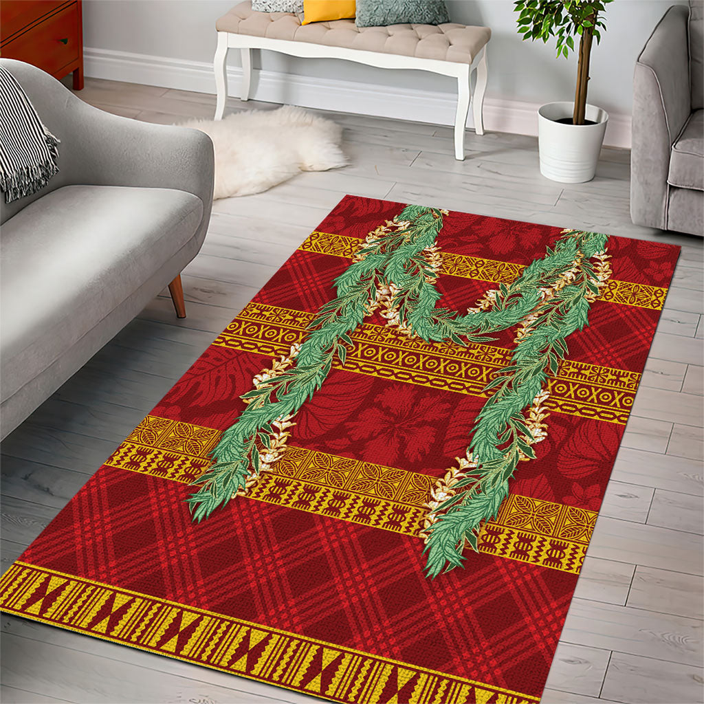 Hawai'i Paniolo Maile Twisted Lei Area Rug Hilo Royal Red