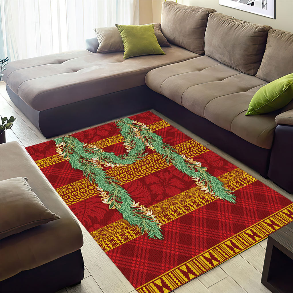 Hawai'i Paniolo Maile Twisted Lei Area Rug Hilo Royal Red