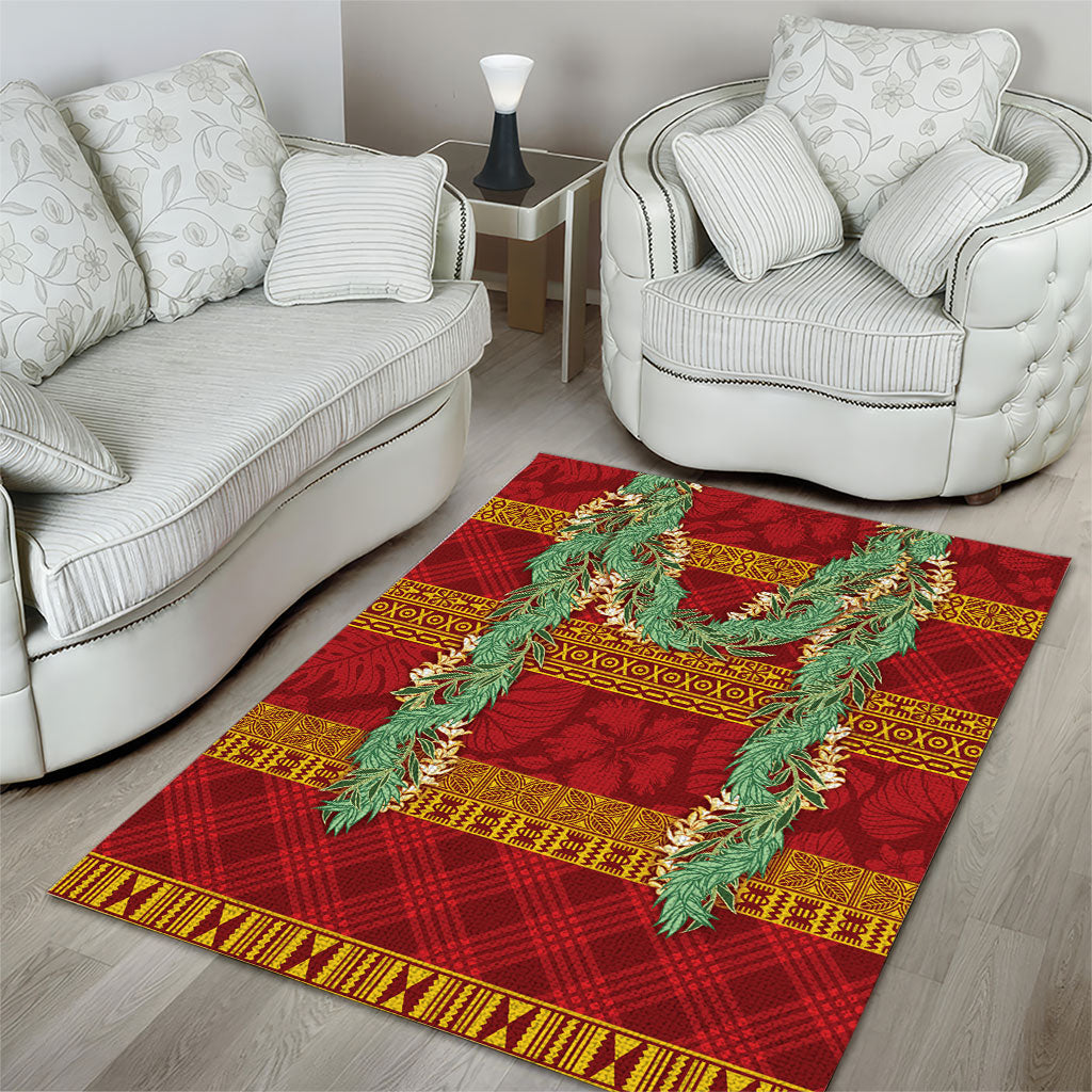 Hawai'i Paniolo Maile Twisted Lei Area Rug Hilo Royal Red