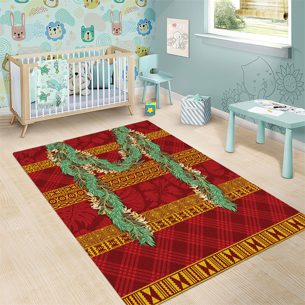 Hawai'i Paniolo Maile Twisted Lei Area Rug Hilo Royal Red